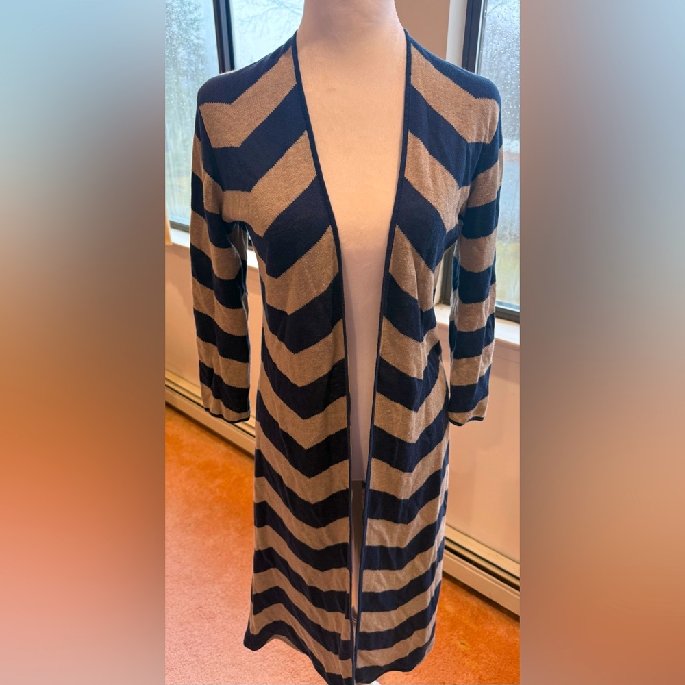 Chevron Patterned Navy and Beige Women's Sweater